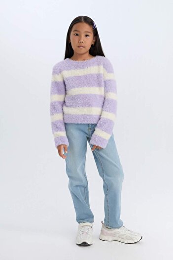 DeFacto Girl's Crew Neck Striped Sweater Sweater D1196A824Wn
