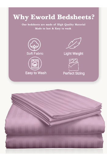 Eworld 3 Piece Pink Striped Cotton Single Bed Sheet Set – Fitted Sheet & 2 Pillowcases