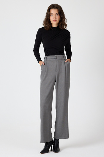 Rays Anthracite Belted High Waist Wide Leg Women's Trousers 8147A