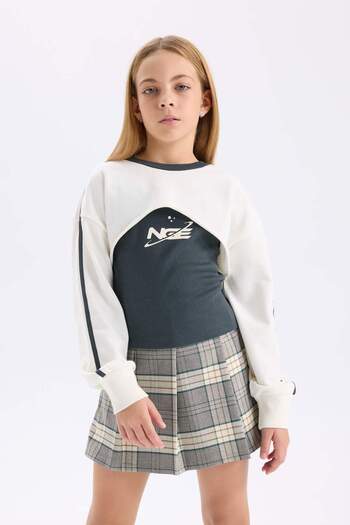 DeFacto Girl's Crew Neck Printed Sweatshirt D7038A824Wn