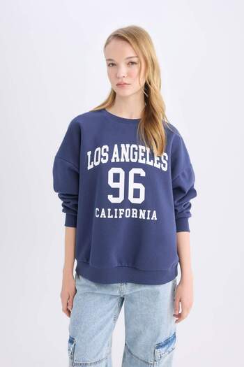 DeFacto Χοντρό φούτερ με στάμπα Coool Loose Fit Crew Neck E1494AX24WN