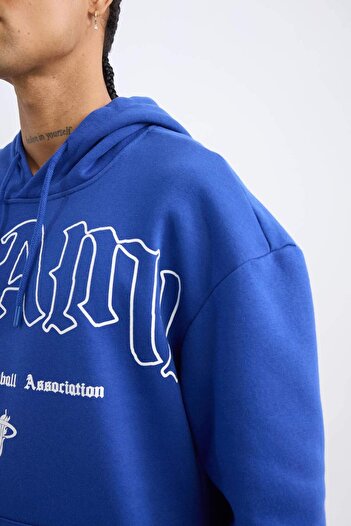 DeFacto DeFactoFit NBA Miami Heat Boxy Fit Kapüşonlu Kanguru Cepli Kalın Sweatshirt D3229AX24WN