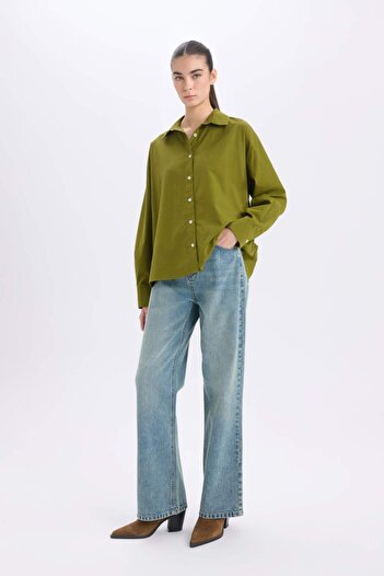 DeFacto Oversize Wide Fit Poplin Basic Plain Long Sleeve Shirt E2677Ax24Wn