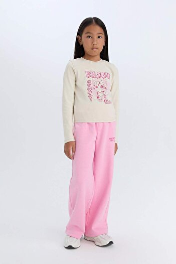 DeFacto Kız Çocuk Wide Leg Geniş Bol Paça Beli Lastikli Baskılı Eşofman Altı D2762A824WN