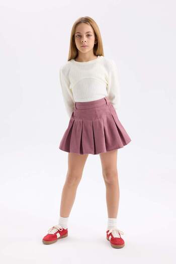 DeFacto Girls Gabardine Pleated Shorts Skirt - D6042A824Wn