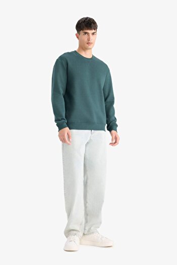 DeFacto Regular Fit Crew Neck Χοντρό Basic Απλό Φούτερ T3777AZ24AU