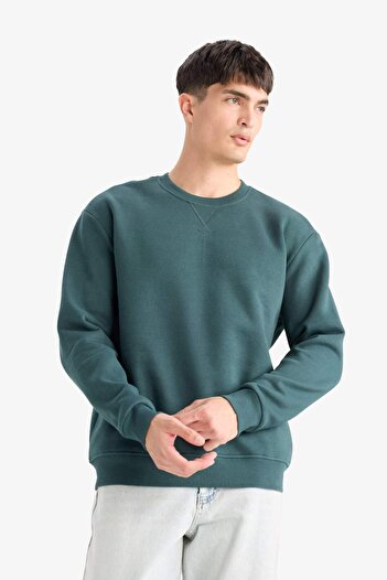 DeFacto Regular Fit Crew Neck Χοντρό Basic Απλό Φούτερ T3777AZ24AU