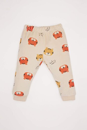 DeFacto Pyjama-Set für Babys, gemusterter Samt, langärmliges Oberteil, langer Unterteil, D7146A524WN