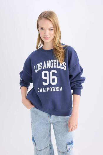 DeFacto Χοντρό φούτερ με στάμπα Coool Loose Fit Crew Neck E1494AX24WN
