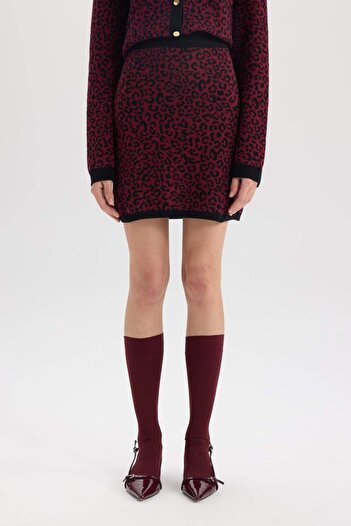 DeFacto A-Line Leopard Patterned Mini Knitwear Skirt D8516Ax24Wn
