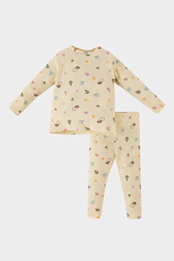 DeFacto Pyjama-Set für Babys, Mädchen, gemustert, langärmlig, geripptes Camisole-Oberteil, langer Unterteil, D5376A524WN