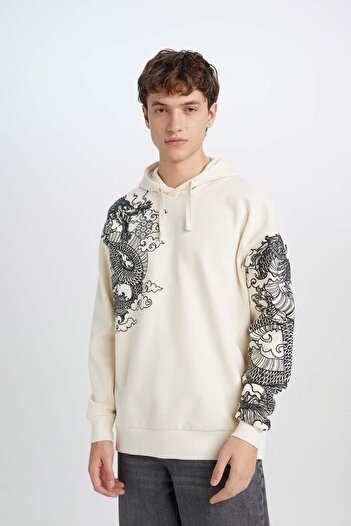 DeFacto Oversize Geniş Kalıp Kapüşonlu Baskılı Sweatshirt A7469AX24AU