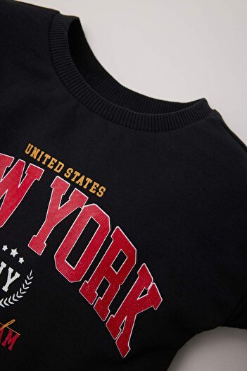 DeFacto Φούτερ Baby Boys Crew Neck με εμπριμέ μαλακό γούνινο εσωτερικό D1264A524WN