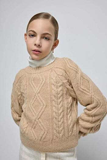 DeFacto Girl's Knitted Detailed Crew Neck Sweater D1361A824Wn