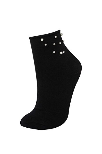DeFacto Women's Seamless Pearl Bead Detailed Combed Cotton Socks D7724Axns