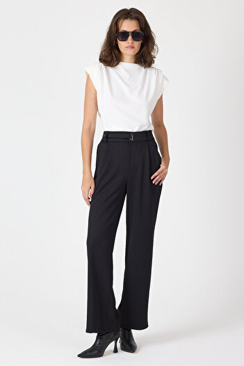 Rays 8147A Wide Leg Eyelet Trousers Black