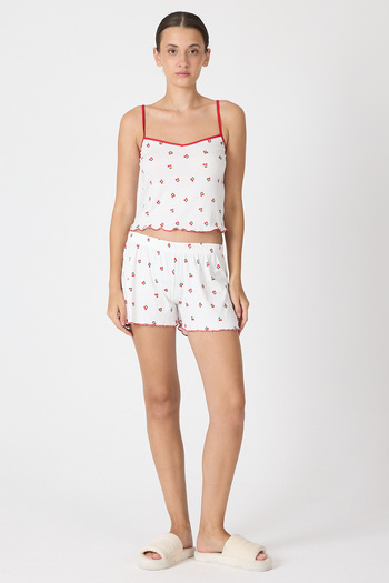 Rays White Cherry Patterned Women's Pajama Set 3415