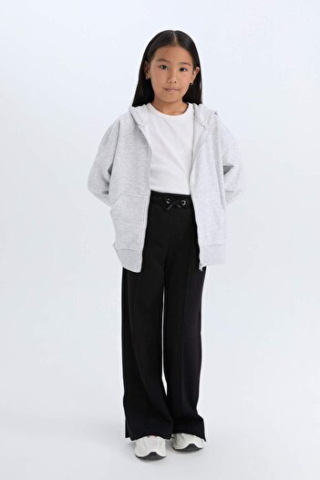 DeFacto Girl's Oversize Wide Fit Hooded Basic Plain Zippered Sweatshirt D8214A8Ns