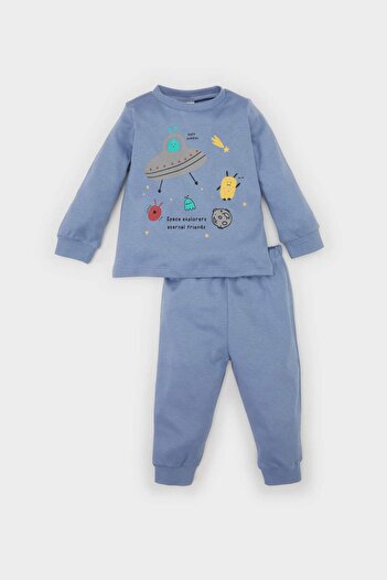 DeFacto Baby Boy Pajama Set - Printed, Long Sleeve, Top Elastic Waist Bottom D8652A524Au