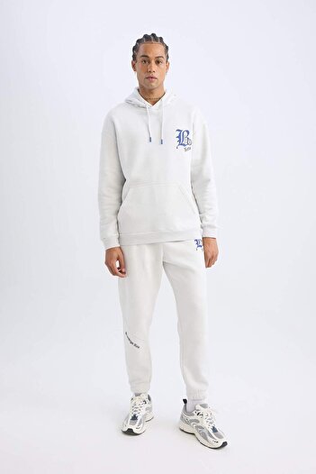 DeFacto DeFactoFit NBA Brooklyn Nets Comfort Fit Зручний крій Світшот з капюшоном і принтом на спині D3222AX