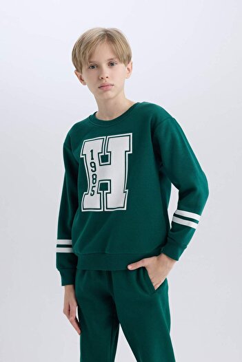 DeFacto Erkek Çocuk Bisiklet Yaka Baskılı Sweatshirt D4342A824WN