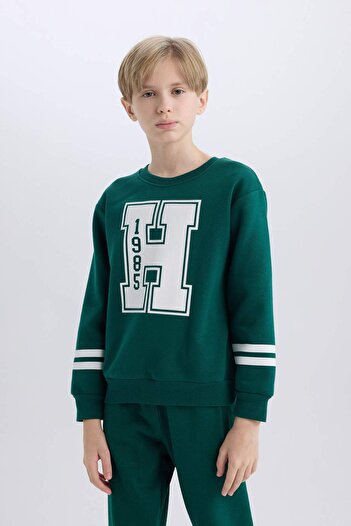 DeFacto Erkek Çocuk Bisiklet Yaka Baskılı Sweatshirt D4342A824WN
