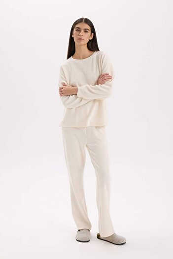DeFacto Be in Love Pajama Set - Regular Fit, Solid, Long Sleeve, Wide Loose Leg D2259Ax24Wn