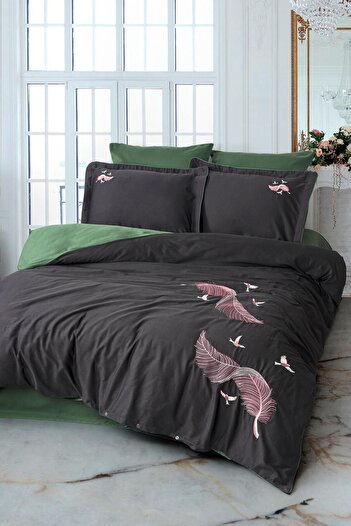 VAROL Embroidered Cotton Satin Double Duvet Cover Set