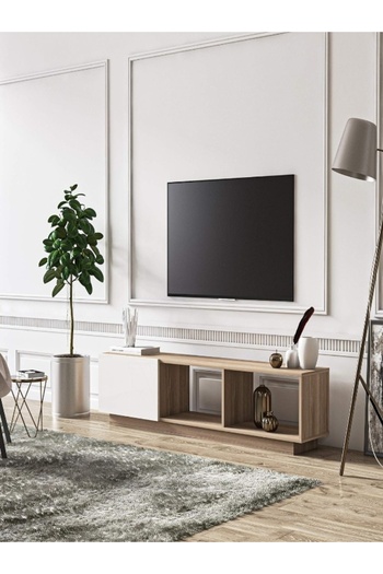 Modern home modern TV Stand with Storage, for TVs up to 80 Inches, Wood, Yellow