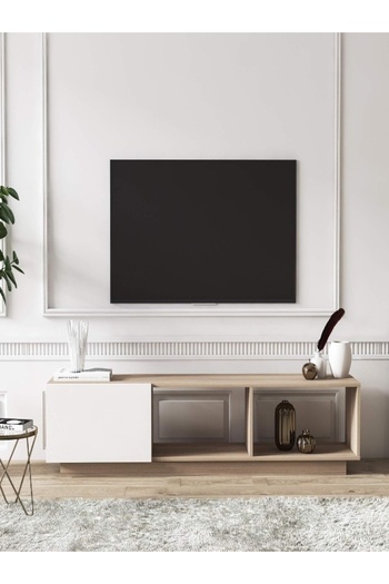 Modern home modern TV Stand with Storage, for TVs up to 80 Inches, Wood, Yellow