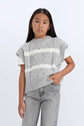 DeFacto Girl's Crew Neck Striped Sweater Sweater D1388A824Wn
