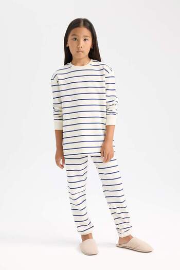 DeFacto Girl's Striped Pajama Set - Long Sleeve and Elastic Waist D7747A824Wn