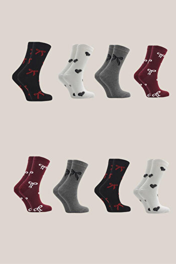 BENİSA ÇORAP Women's Multicolored Cotton Socket Patterned Socks 8 Pack