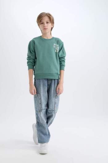 DeFacto Boy Oversize Wide Fit Crew Neck Back Printed Thick Sweatshirt D1912A824Wn