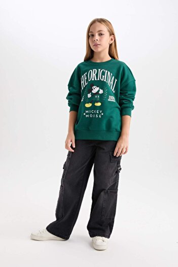DeFacto Dívčí mikina Disney Mickey & Minnie Oversize Wide Fit Crew Neck Inside Měkká péřová mikina