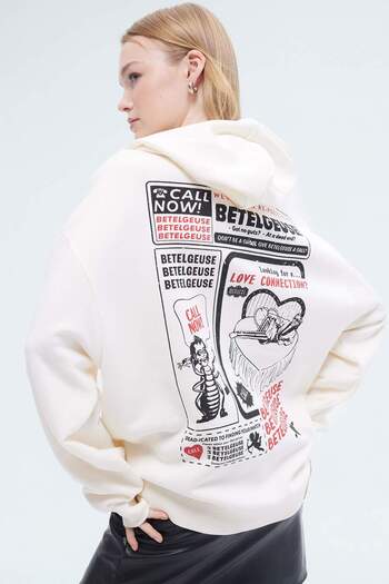 DeFacto Beetlejuice Printed Oversize φούτερ με κουκούλα - Χοντρό D7984ax24wn