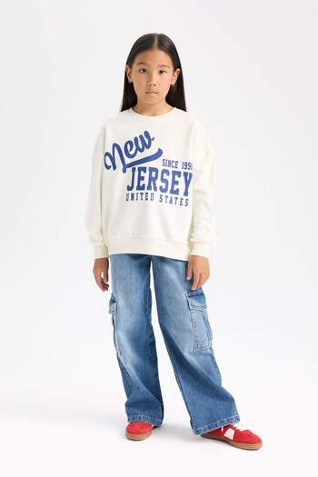 DeFacto Girl's Relax Fit Crew Neck College Printed Sweatshirt D6615A824Au