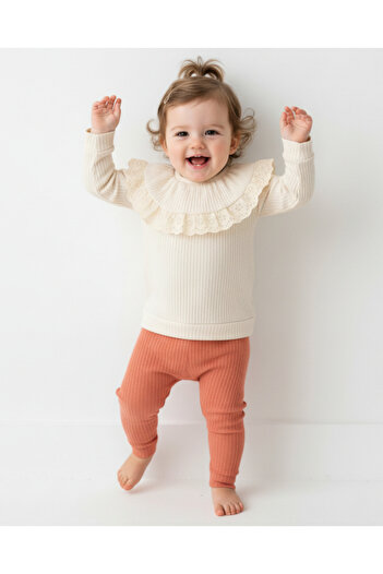 Ege Bebek Baby Girl Body with Ruffle Detail, Corduroy Fabric, Seasonal 9-12-18-24 Months Daily 2-Piece Bottom Top Set