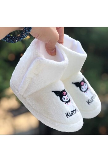 Pandalina Girl's Ecru Slippers Side Velcro Non-Slip Sole Kindergarten Nursery Home Shoes