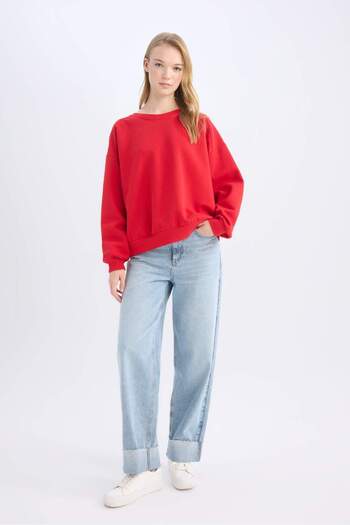 DeFacto Coool Oversize Wide Fit Crew Neck Thick Basic Plain Sweatshirt A4177Ax24Wn