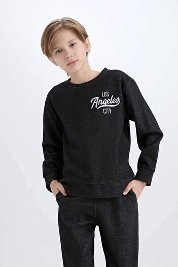 DeFacto Erkek Çocuk 2'li Takım Baskılı Sweatshirt Eşofman Altı D7869A8NS
