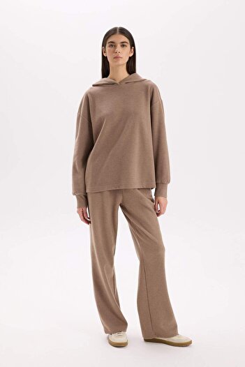 DeFacto Relax Fit Hooded Basic Plain Sweatshirt E1995Ax24Wn