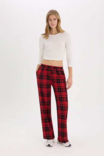 DeFacto Checkered Wide Leg Pajama Pants - Pockets and Elastic Waist