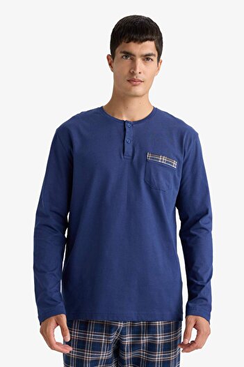 DeFacto Regular Fit Pijama Takımı Bisiklet Yaka Uzun Kollu Üst Kareli Alt D0040AX24WN