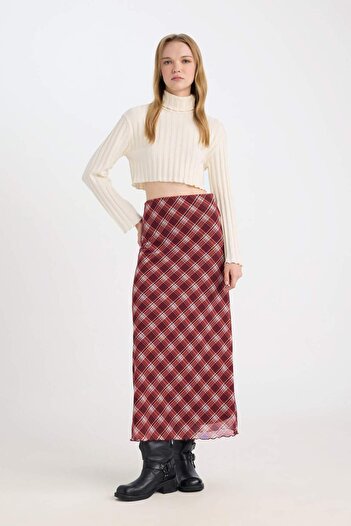 DeFacto Coool a Form Patterned Tulle Maxi Skirt with Normal Waist Pockets E1232Ax24Wn