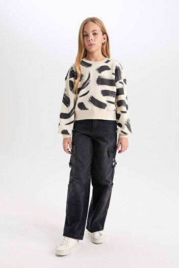 DeFacto Kız Çocuk Desenli Bisiklet Yaka Sweatshirt D3018A824WN