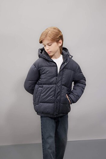 DeFacto Boy's Coat - Water Repellent, Hooded, Zipper and Pocket C5474A824Wn