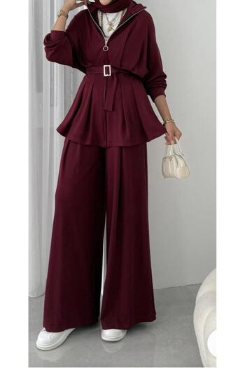 onlymoon Women's Top and Bottom Set |   Burgundy Dress • 0Ysho Fabric |   Daily–Office–Combination |   100% Cotton Pants Blouse