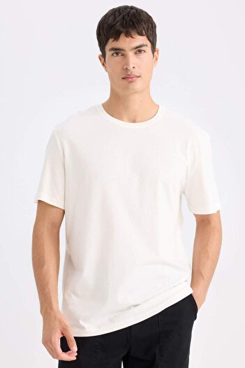 DeFacto 100% Cotton New Regular Fit Crew Neck Basic Plain Short Sleeve T-Shirt E1091Axns