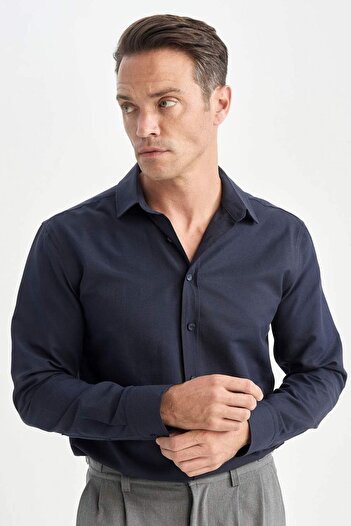 DeFacto Modern Fit Polo Neck Textured Long Sleeve Shirt E0475Ax24Au